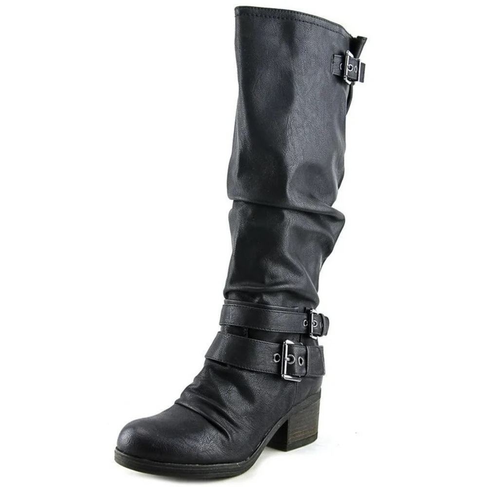 Carlos Santana Black Buckled Heeled Boots